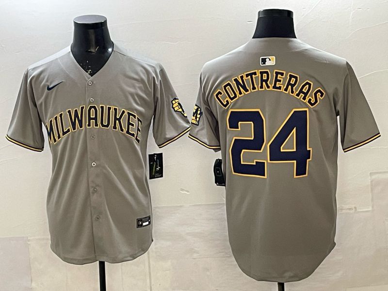 Men 2025 Nike Milwaukee Brewers #24 Contreras Grey Game MLB Jersey 01